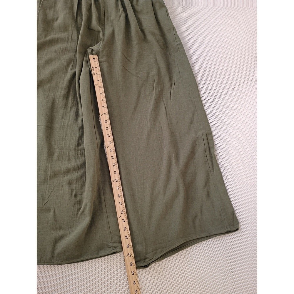 NWT NOFLIK Olive Green 100% Cotton Gauze Wide Leg Boho Pants Relaxed L Coastal - Picture 3 of 7